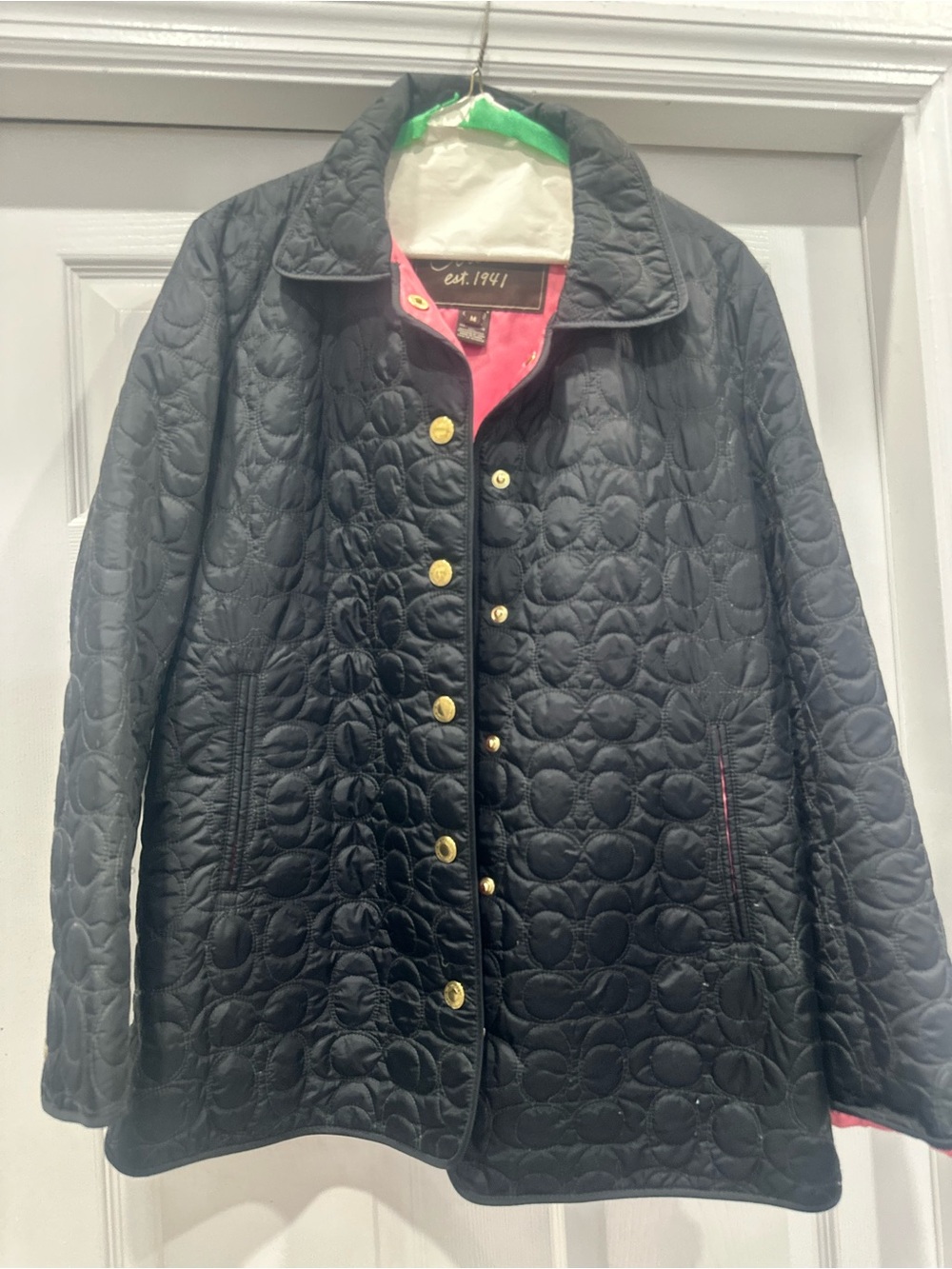 Coach Black Quilted Puffer Jacket with Gold Buttons